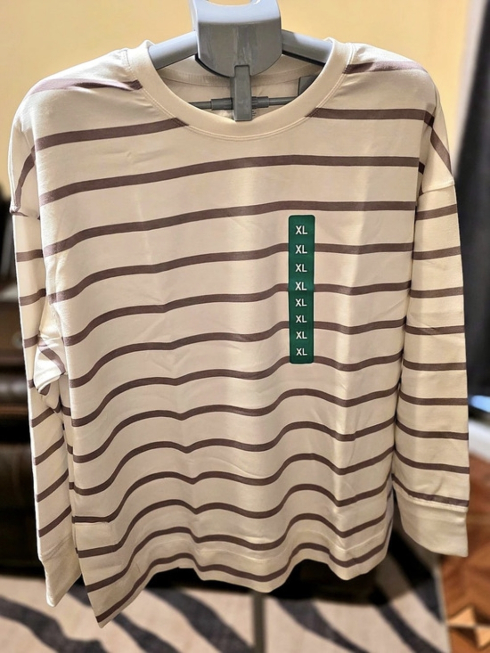 Danskin Striped Long Sleeve Top in Cream & Brown Size XL NWT